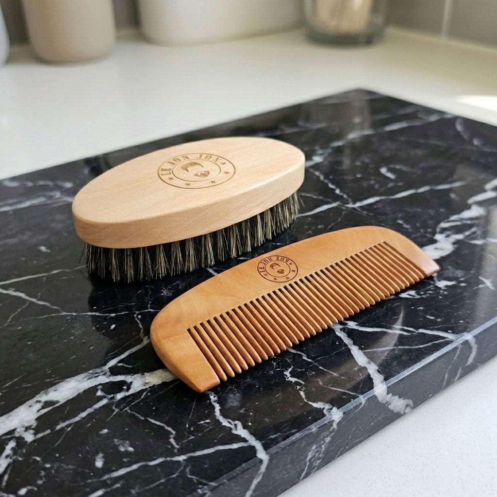 Boar bristle beard brush and comb