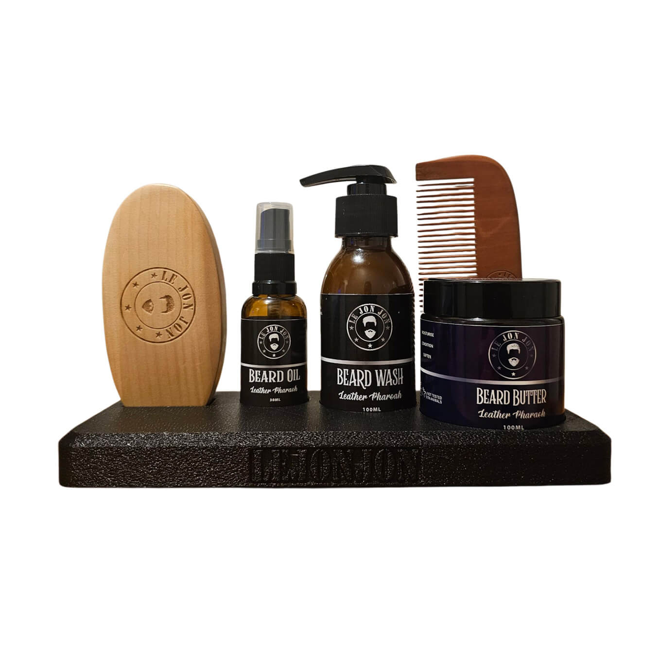 black ultimate beard care pack and butter stand