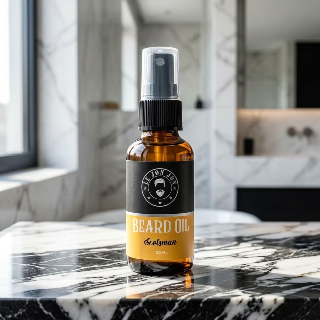 Lejonjon beard oil with orange scotsman label