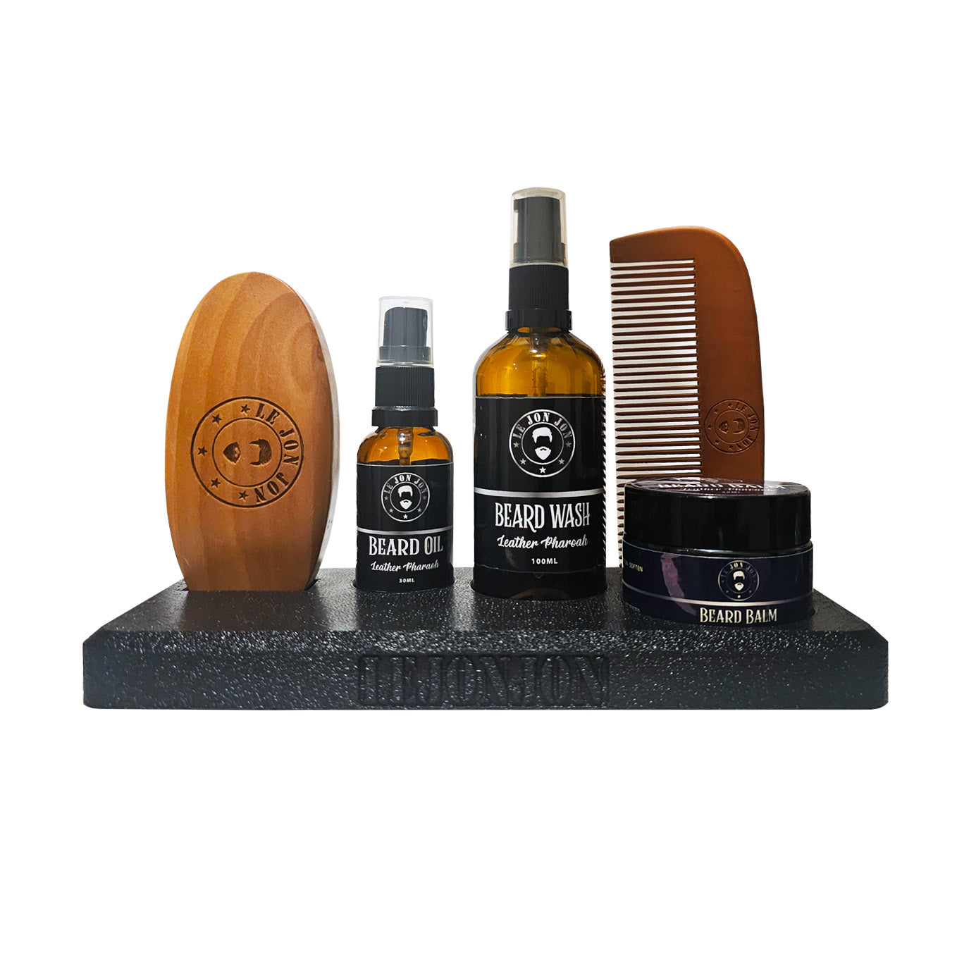 Lejonjon beard kit with black product display stand