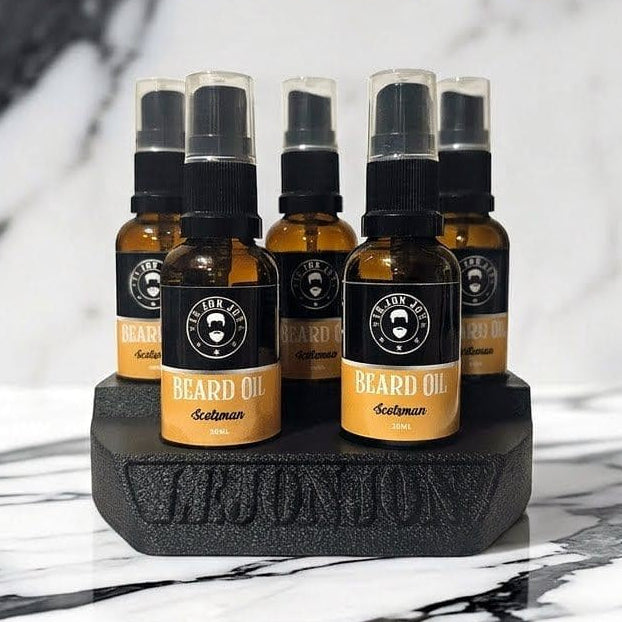 Beard Oil product stand lifestyle image