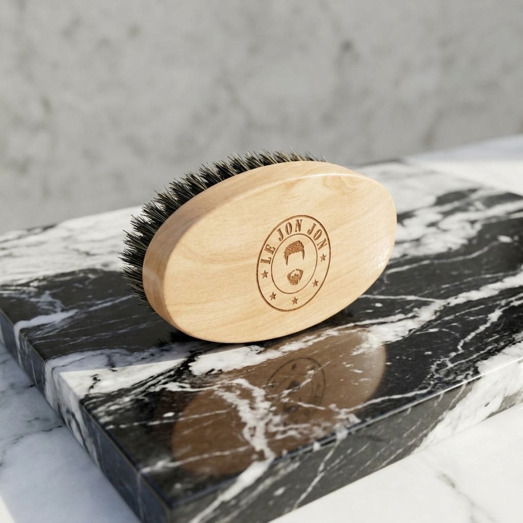 Beard boar bristle brush lifestyle image on side