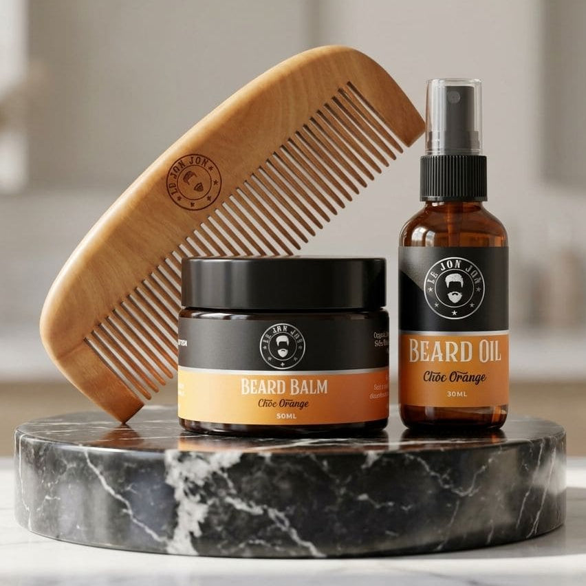 Beard care Kit with oil comb balm lifestyle image