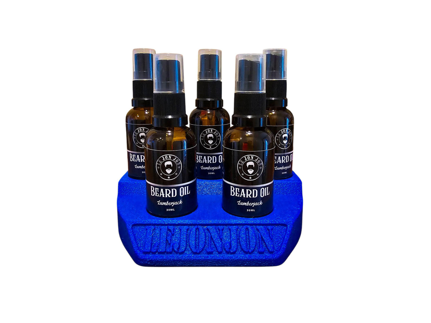 Beard Oil blue stand front angle