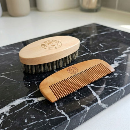 Boar bristle beard brush and comb