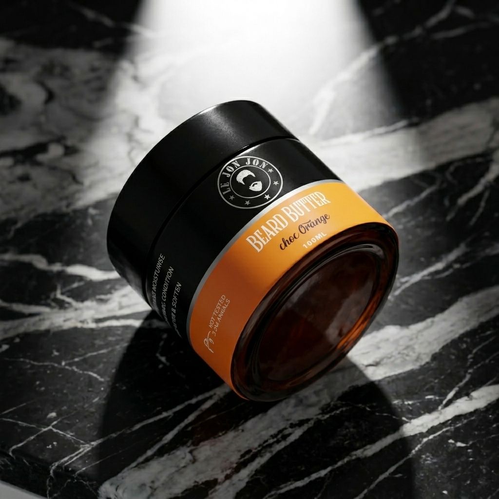 Choc orange beard butter lifestyle image top view