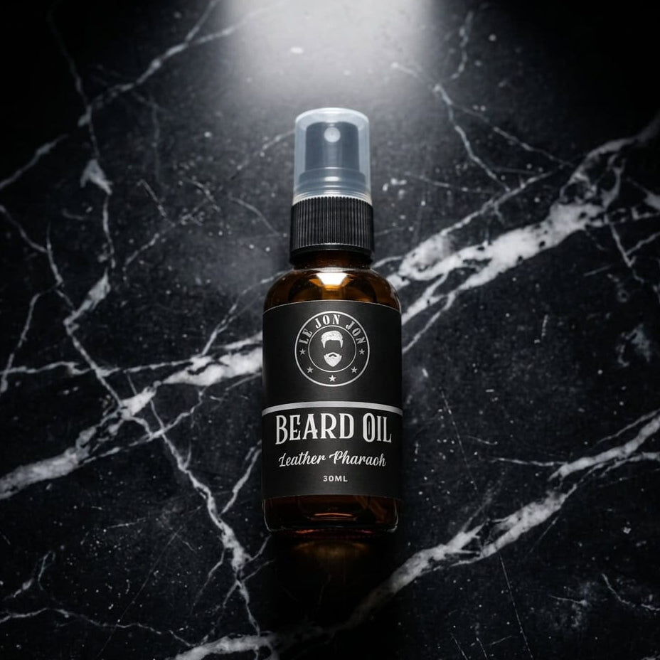 Leather Pharaoh beard oil lifestyle image top