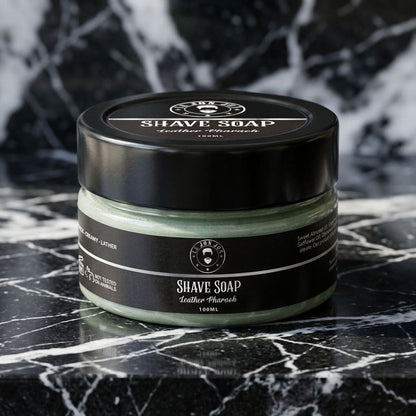 Leather Pharaoh shave soap lifestyle image