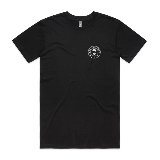 Lejonjon white logo black tshirt front