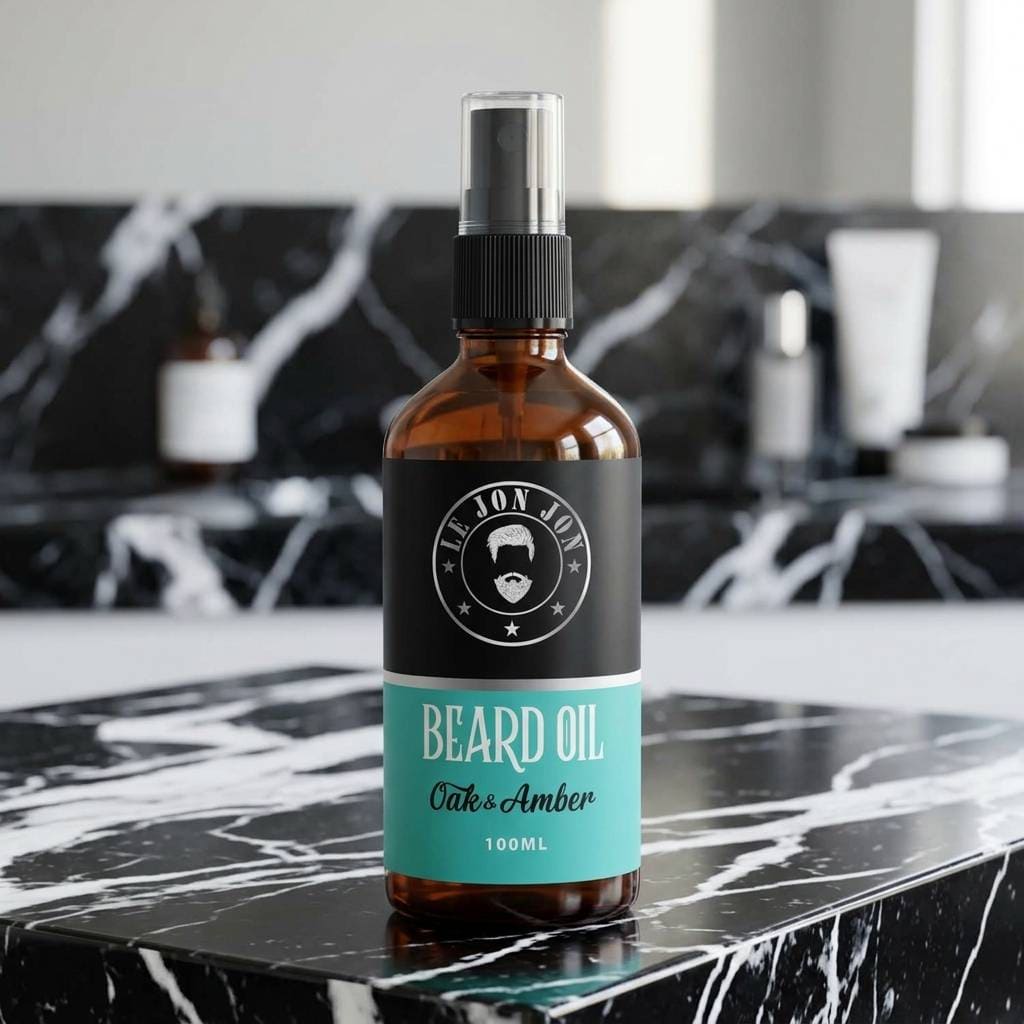 Oak and Amber 100ml beard oil lifestyle image