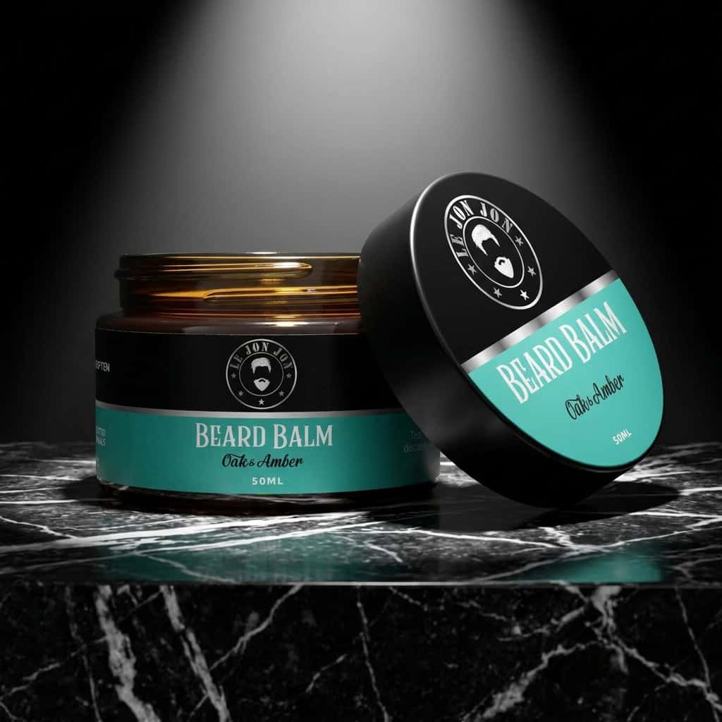 Oak and amber Beard Balm Lifesytyle image front angle