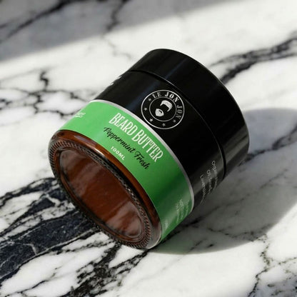 Peppermint Fresh beard butter lifestyle image top view