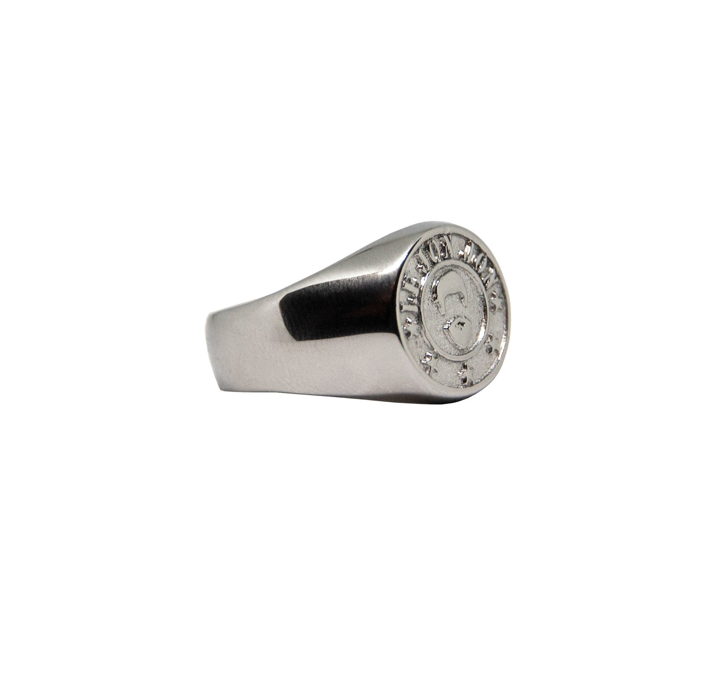 Silver signet ring with logo