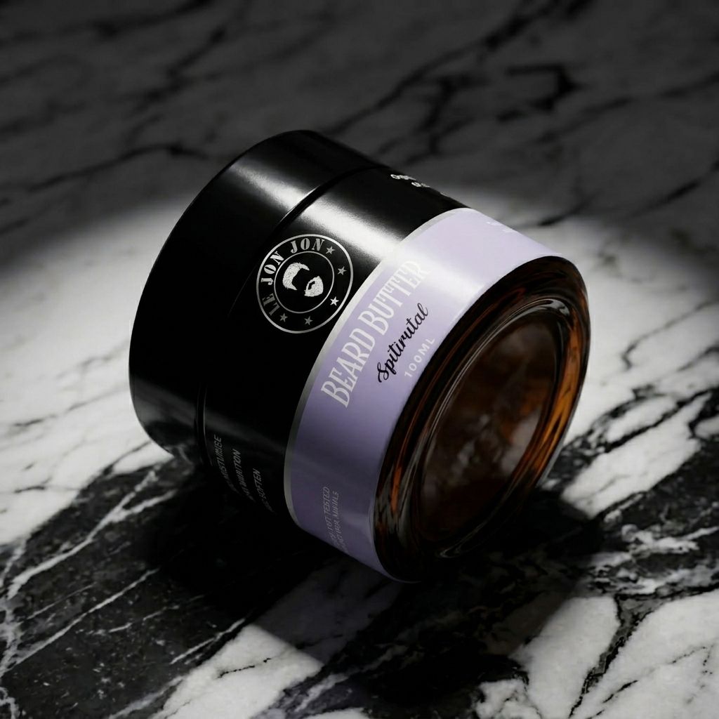 Spiritual beard butter lifestyle image top view