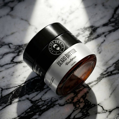 Woodsman beard butter lifestyle image top view