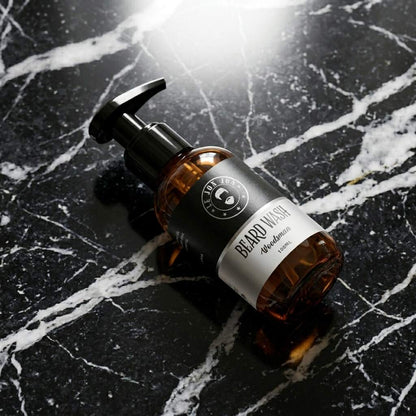 Woodsman beard wash lifestyle image top